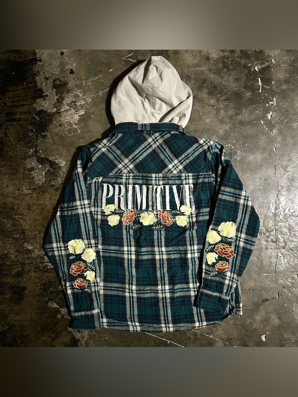 MEDIUM Primitive Blue Embroidered flannel